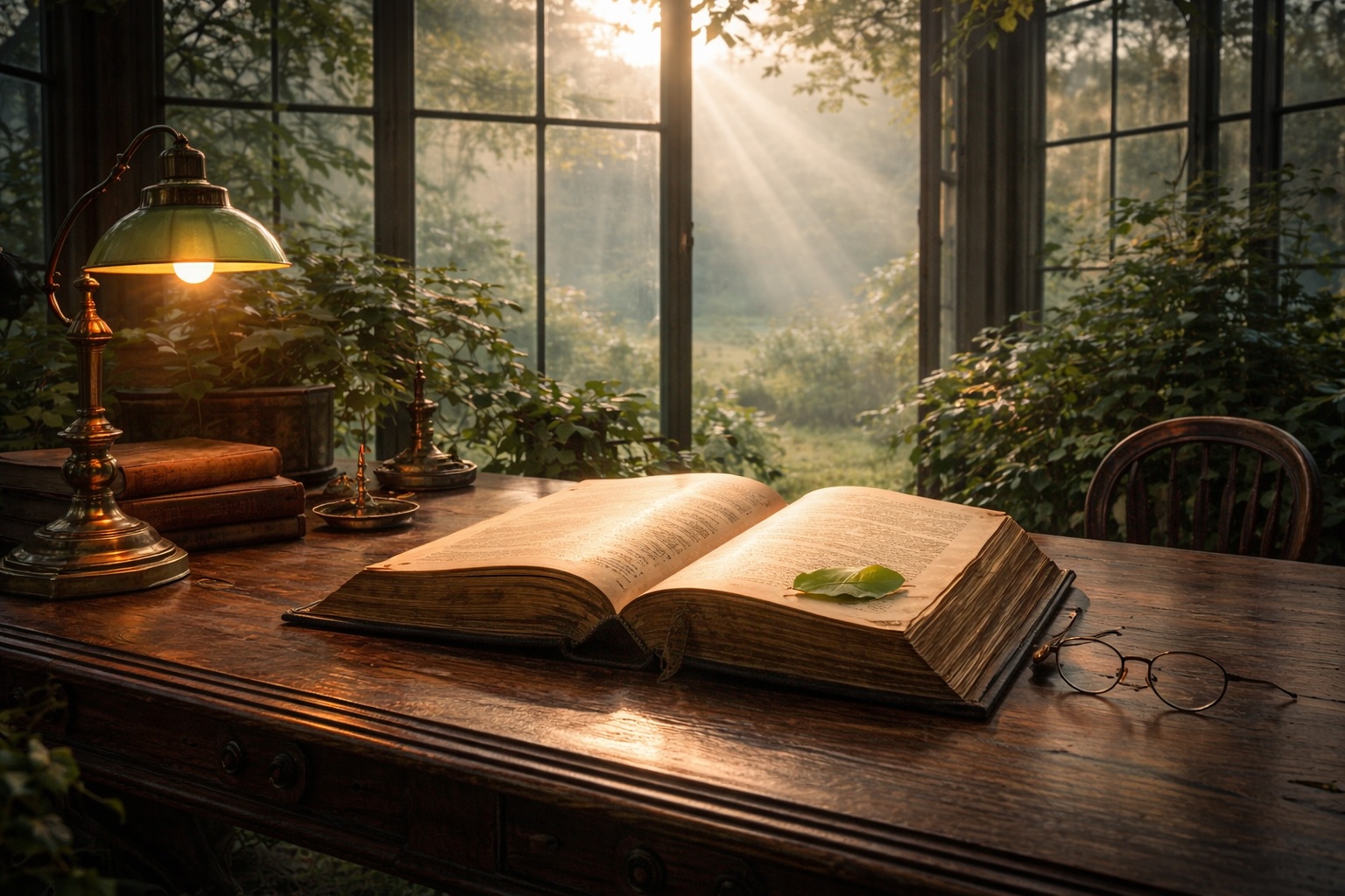 A quiet study with warm light.